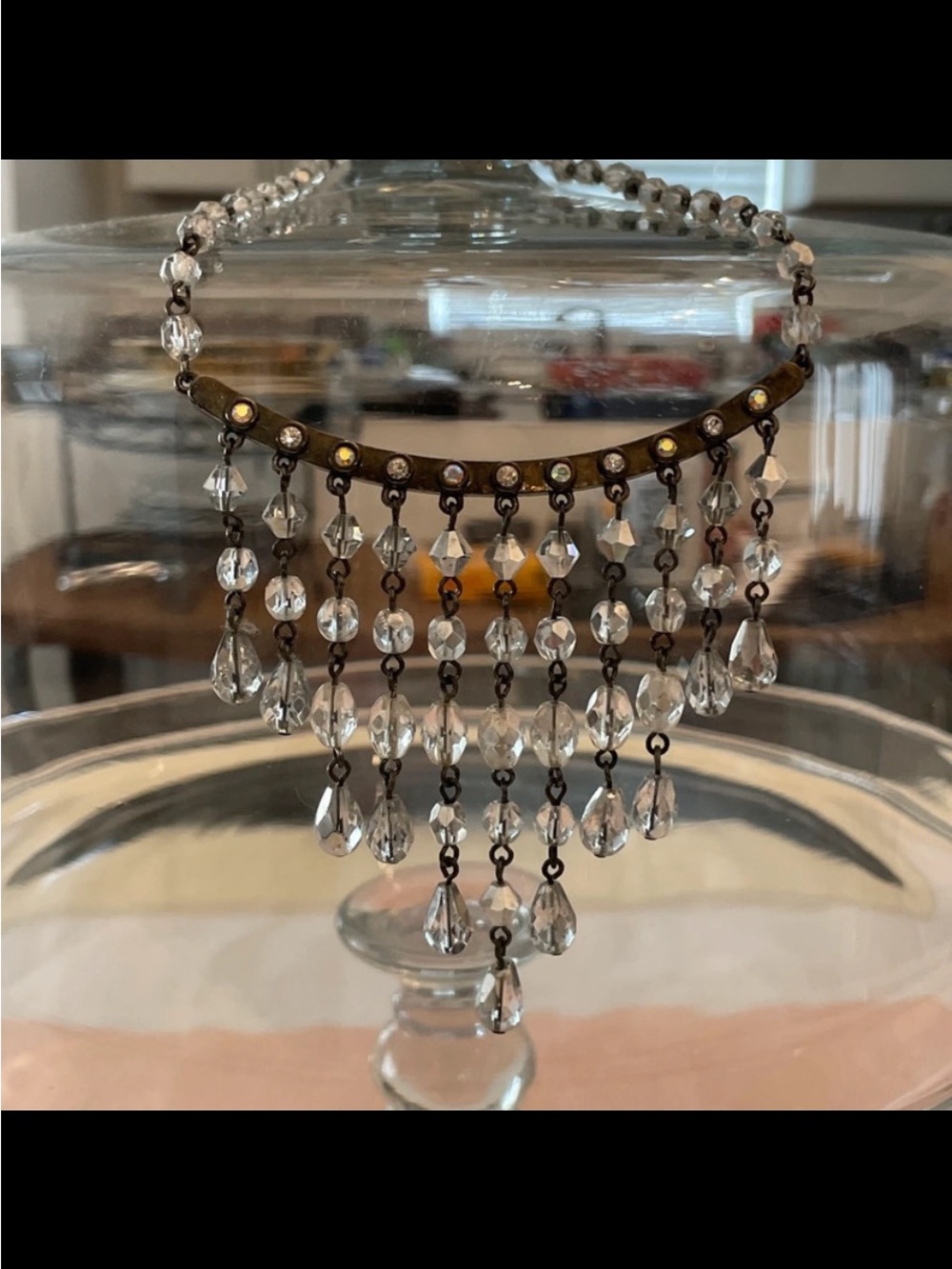 Givenchy Crystal Fringe Necklace with Bronze-Toned Bar